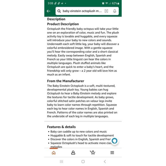 Baby Einstein Octoplush Musical Octopus Educational Toy English Spanish French - Picture 6 of 6